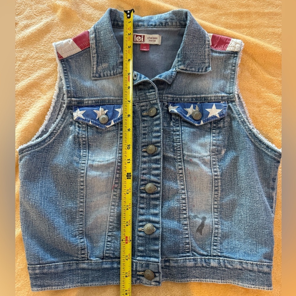L.E.I. Stars & Stripes Chelsea Blue Jean Vest, Sleeveless- size M - Picture 13 of 16